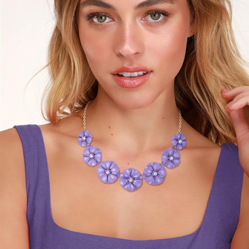 Flyonce Flower Collar Necklace, Floral Flowers Statement Summer Beach Chokers Necklaces for Women - Image 2